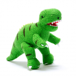 Small Knitted Green T-Rex Dinosaur Rattle