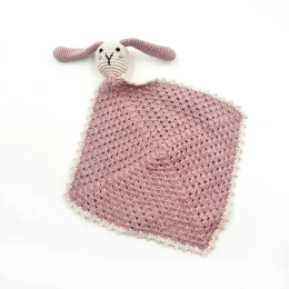 Fair Trade Cotton Crochet Sleepy Bunny Comforter - Dusky Pink