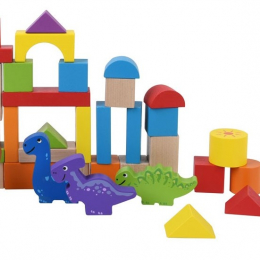 50 Wooden Dinosaur Building Blocks with Storage Tub