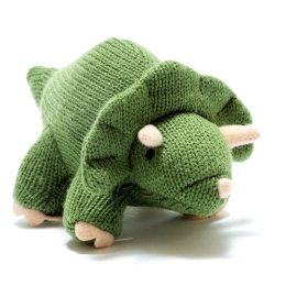 Small Knitted Moss Green Triceratops Rattle Toy