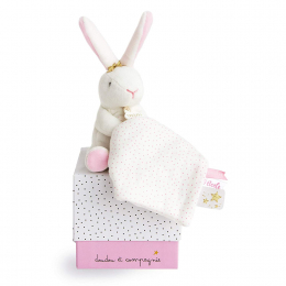 Lapin Fleur - White Rabbit Pink Doudou (Comfort Blanket) in beautiful Gift Box
