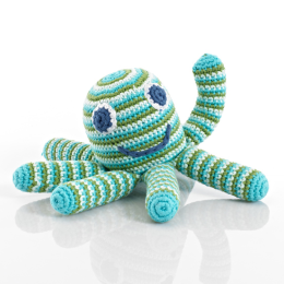 Fair Trade Cotton Crochet Octopus Rattle Baby Toy