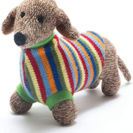 Knitted Sausage Dog with Bright Jumper