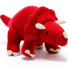 Small Knitted Red Triceratops Dinosaur Rattle