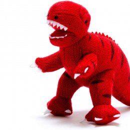 Small Knitted Red T-Rex Dinosaur Rattle