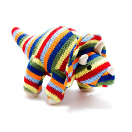 Small Knitted Stripy Triceratops Dinosaur Rattle Toy