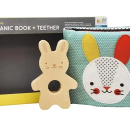 Baby Bunny Soft Book and Wooden Teether Gift Set
