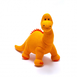 Small Knitted Orange Diplodocus Dinosaur Rattle Toy