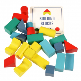 Wooden Building Blocks In a Tin