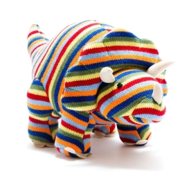Rainbow Stripe Knitted Triceratops - Medium Size