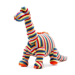 Small  Knitted Stripy Diplodocus Dinosaur Rattle Toy