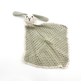 Fair Trade Cotton Crochet Sleepy Bunny Comforter - Teal (Soft Green)