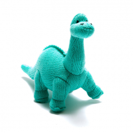 Small Knitted  Ice Blue Diplodocus Dinosaur Rattle