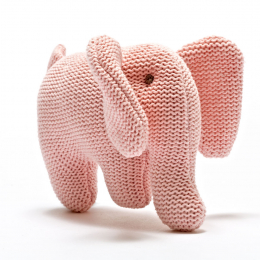 Knitted Pink Organic Cotton Elephant Rattle Toy