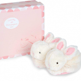 Doudou et Compagnie - Pink Rabbit Booties with Rattle