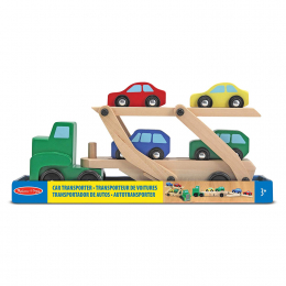 Wooden Car Transporter with 4 Wooden Cars