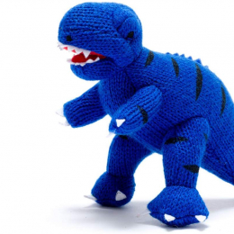 Small Knitted Blue T-Rex Dinosaur Rattle
