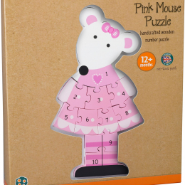 Wooden Pink Mouse Number Puzzle