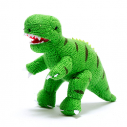 Small Knitted Green T-Rex Dinosaur Rattle