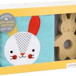 Baby Bunny Soft Book and Wooden Teether Gift Set
