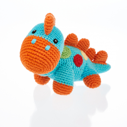Fair Trade Cotton Crochet Baby Dinosaur Toy - Turquoise Steggi Toy