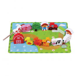 Wooden Lacing Game with Playboard - Farm Design
