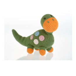 Fair Trade Cotton Crochet Baby Dinosaur Toy - Green Dippi Rattle