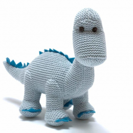 Organic Cotton Blue Diplodocus Knitted Toy With Rattle