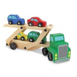 Wooden Car Transporter with 4 Wooden Cars