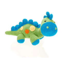 Fair Trade Cotton Crochet Baby Dinosaur Toy - Green Steggi rattle
