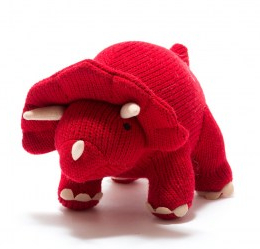Small Knitted Red Triceratops Dinosaur Rattle