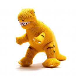 Knitted Yellow T-Rex Dinosaur -  Medium Size