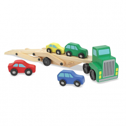 Wooden Car Transporter with 4 Wooden Cars