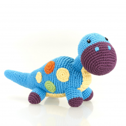 Fair Trade Cotton Crochet Baby Dinosaur Toy - Blue Dippi Rattle