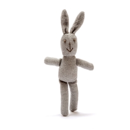 Organic Cotton Small Grey Knitted Rabbit Rattle Toy
