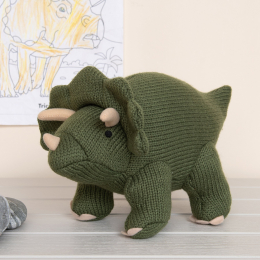 Knitted Moss Green Triceratops Dinosaur - Medium Size