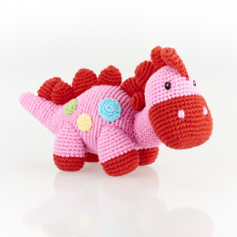 Fair trade Cotton Crochet Baby Dinosaur Toy - Pink Steggi Rattle
